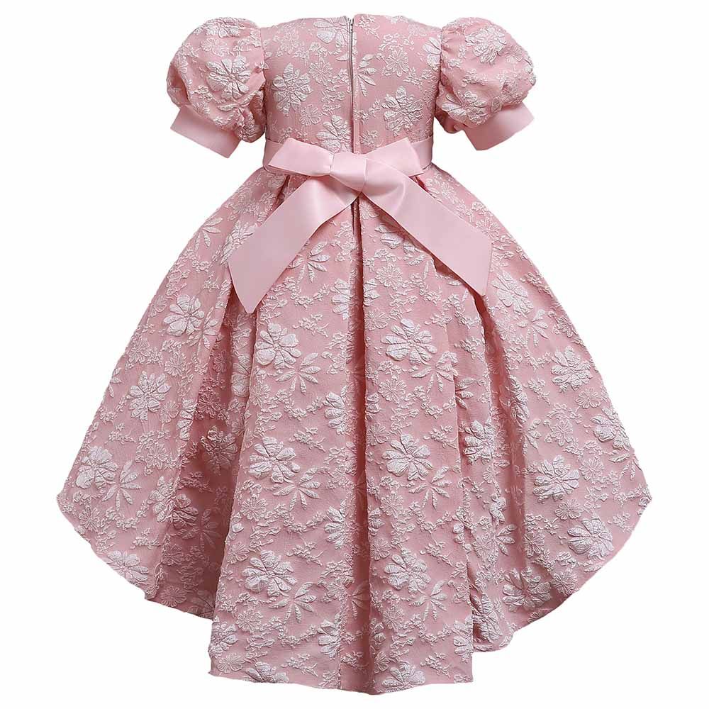 Sugar Rush - Solid Round Neck High-Low Party Dress - Pink