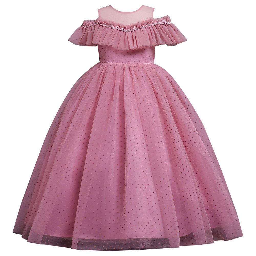 Sugar Rush - Appliqued Round Neck Party Dress - Pink