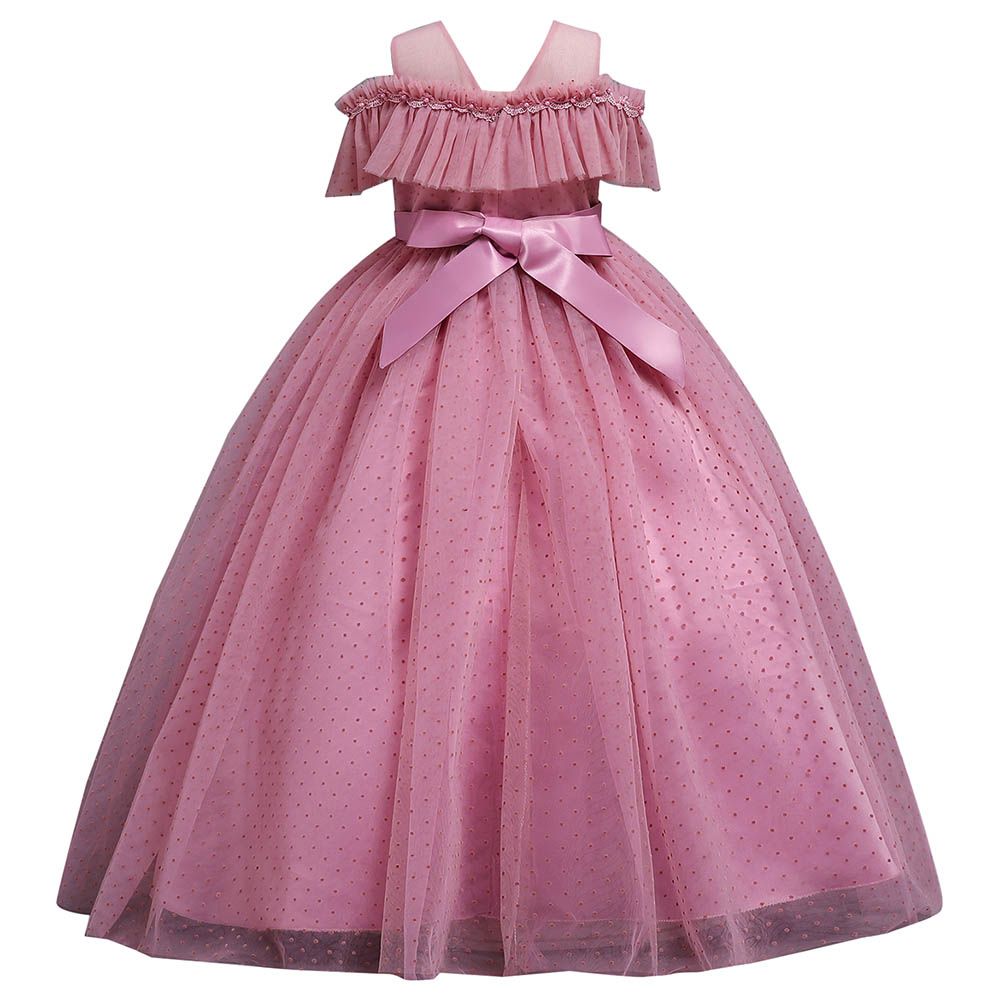 Sugar Rush - Appliqued Round Neck Party Dress - Pink