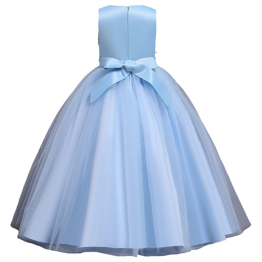 Sugar Rush - Appliqued Round Neck Party Dress - Blue