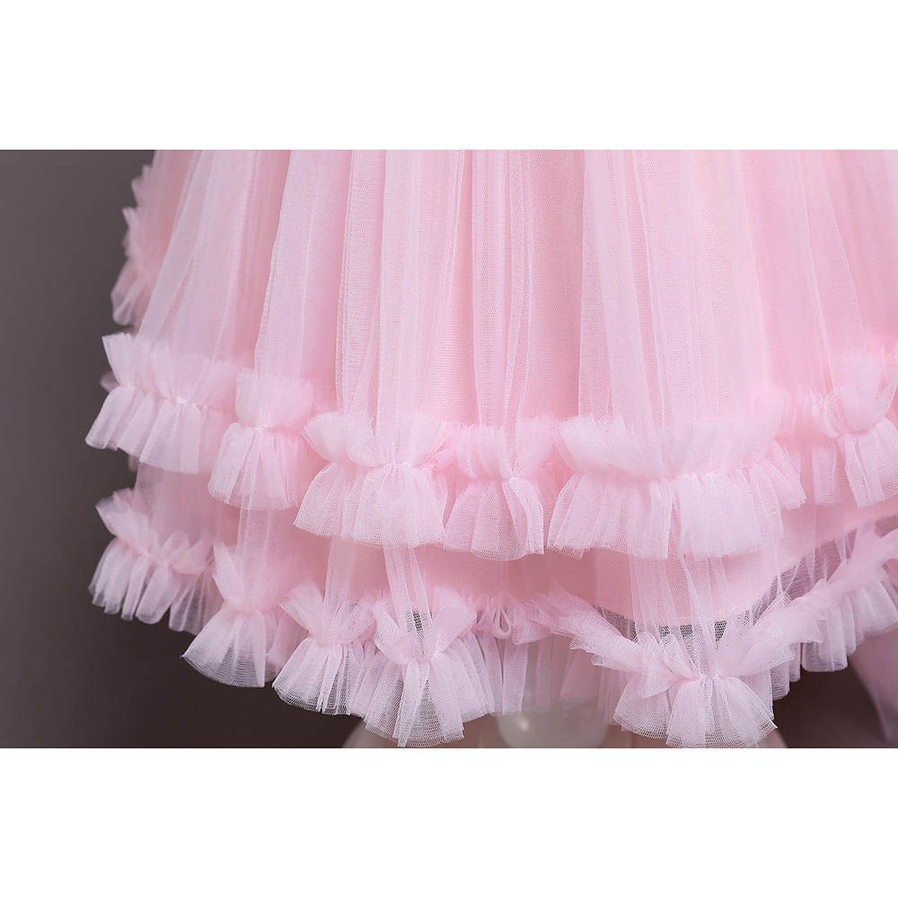 Sugar Rush - Appliqued Puff Sleeves Party Dress - Pink