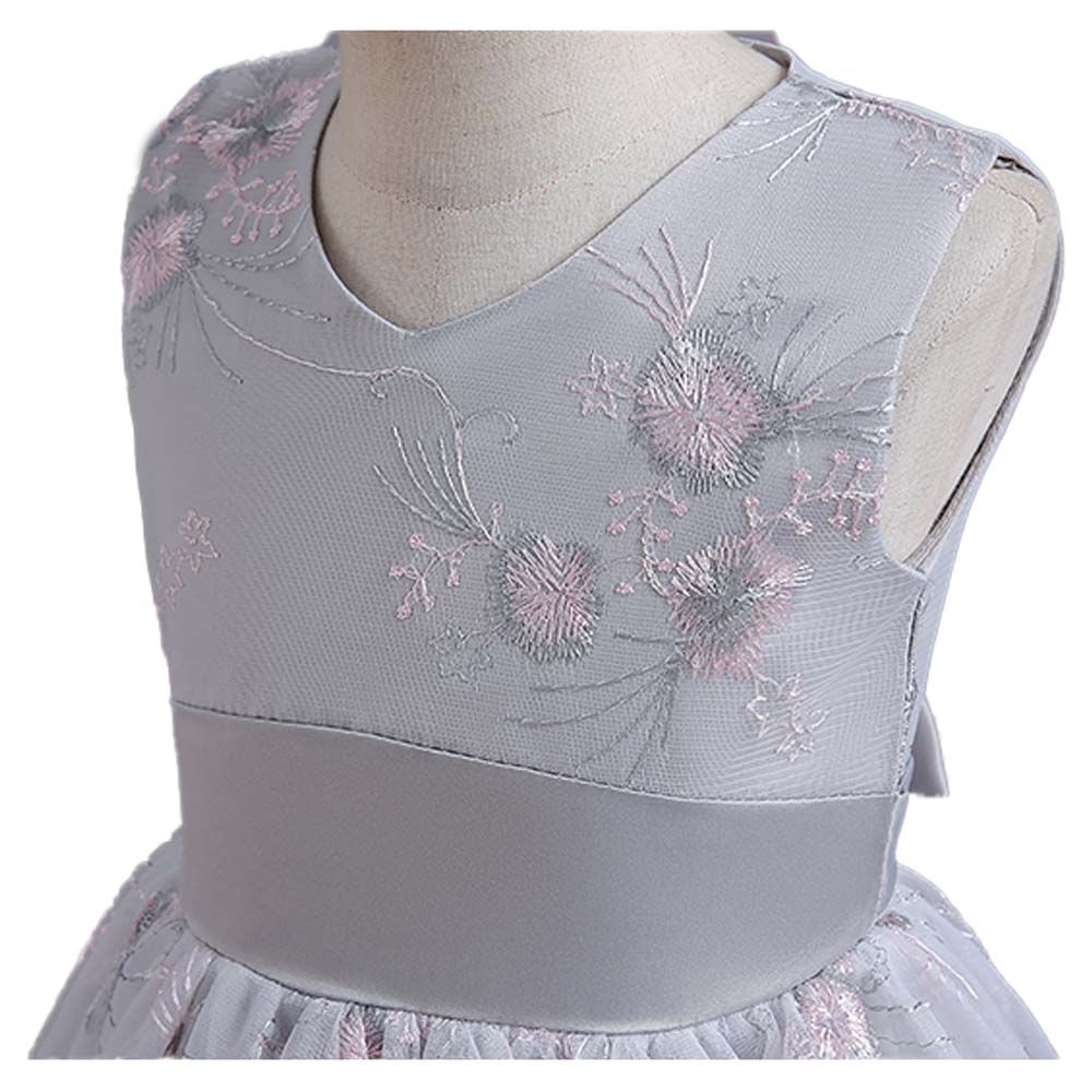 Sugar Rush - Embroidered Sleeveless Party Dress - Grey