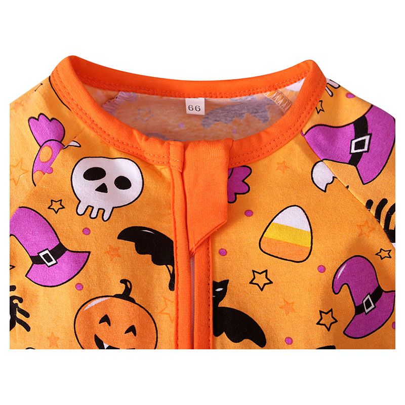 Sugar Rush - Halloween Print Neck Full Sleeves Jumpsuit - Orange