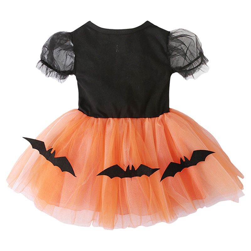 Sugar Rush - Halloween Round Neck Short Sleeves Dress - Orange