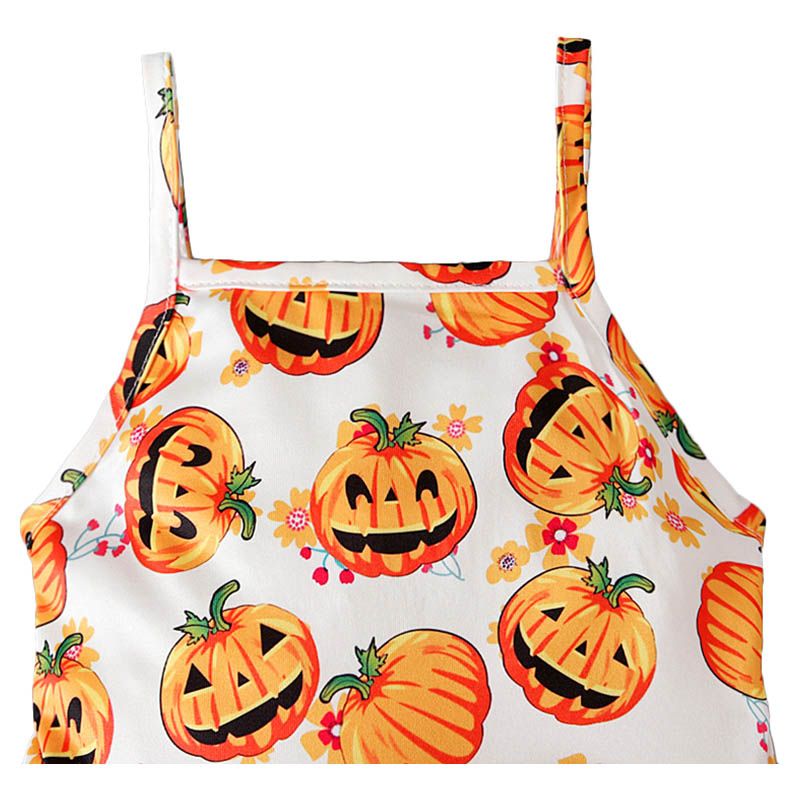 Sugar Rush - Halloween Sleeveless Jumpsuit - White/Orange