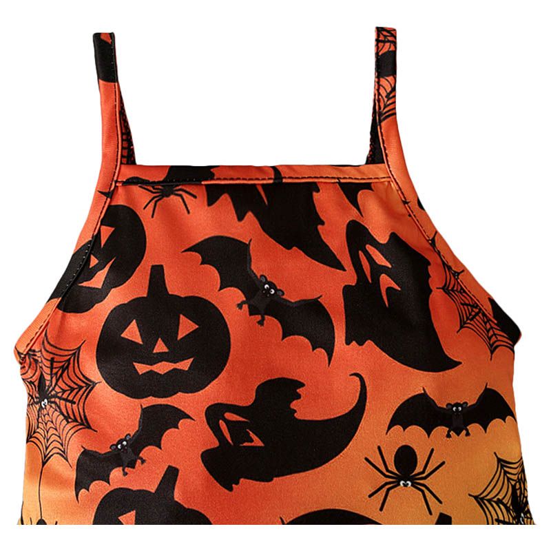 Sugar Rush - Halloween Square-Neck Sleeveless Jumpsuit - Orange