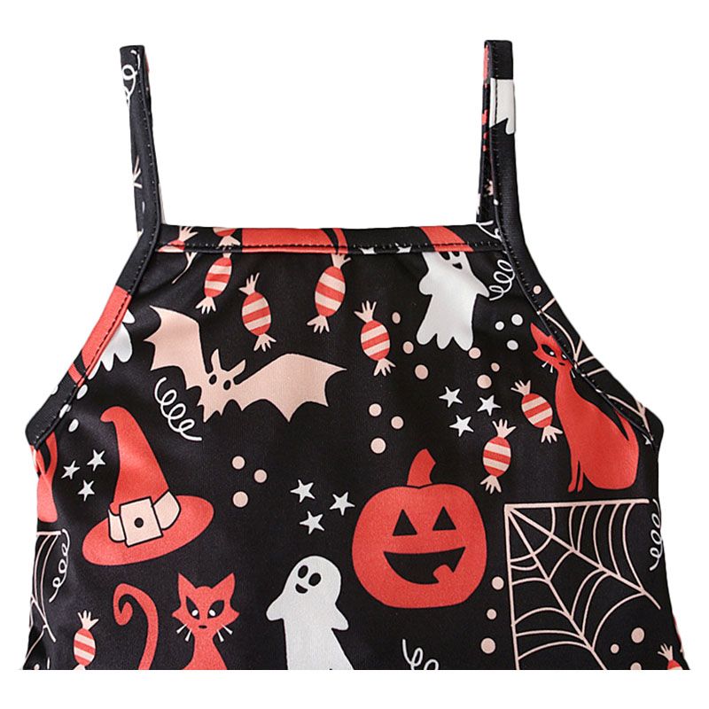 Sugar Rush - Halloween Square-Neck Sleeveless Jumpsuit - Black