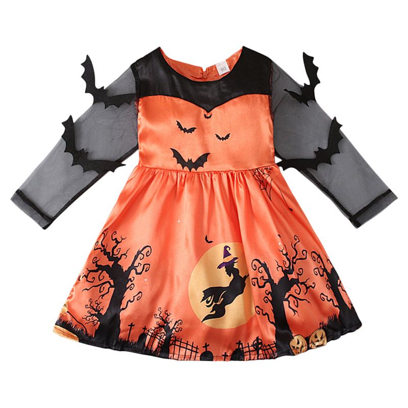 Sugar Rush - Halloween Round Neck Full Sleeves Dress - Orange