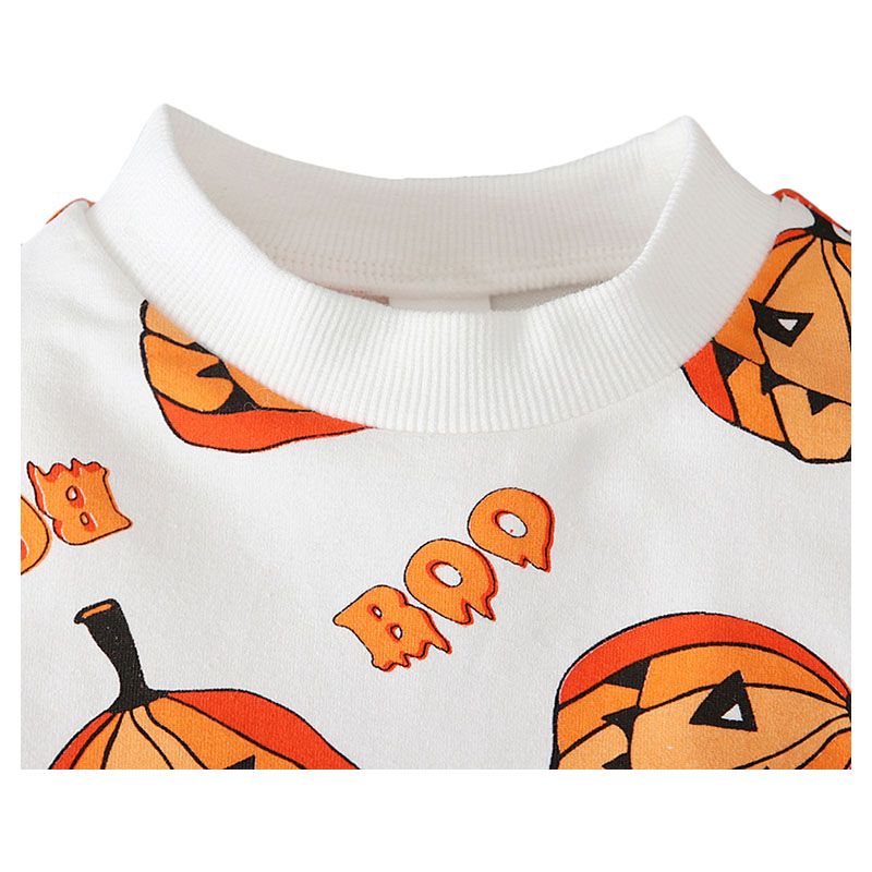 Sugar Rush - Halloween Print Round Neck Sweatshirt - Orange