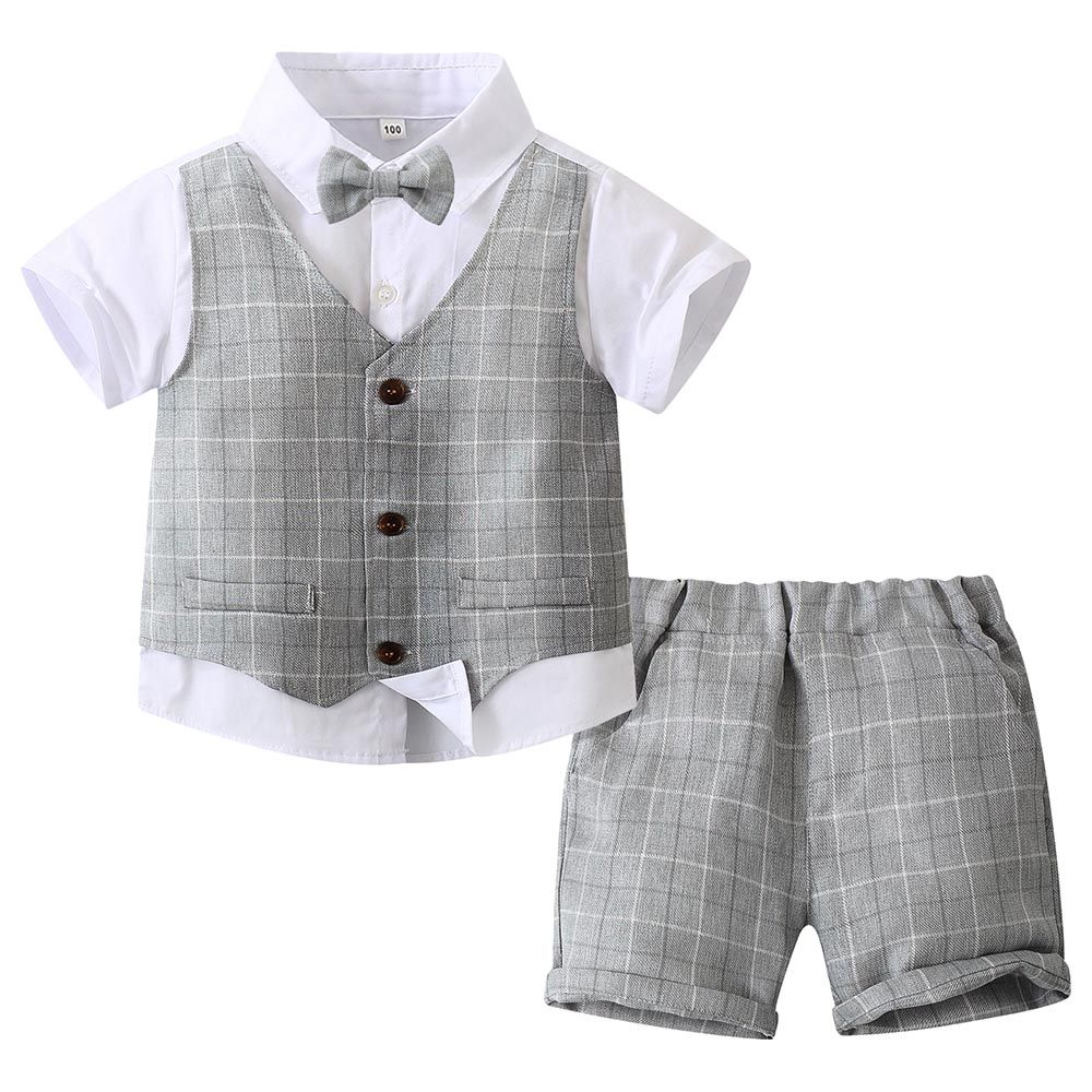 Sugar Rush - 2pc-Set - Checked Classic Shirt & Shorts - Grey