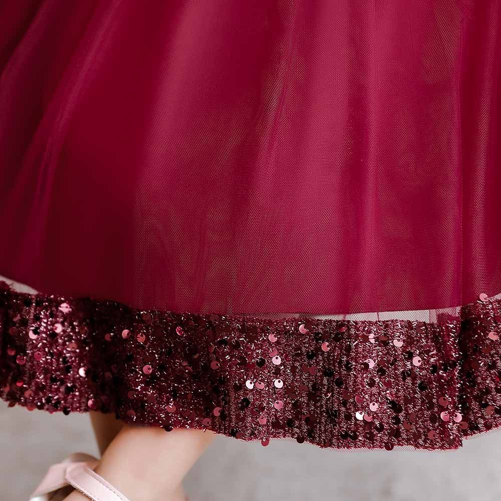 Sugar Rush - Appliqued Round Neck Party Dress - Maroon