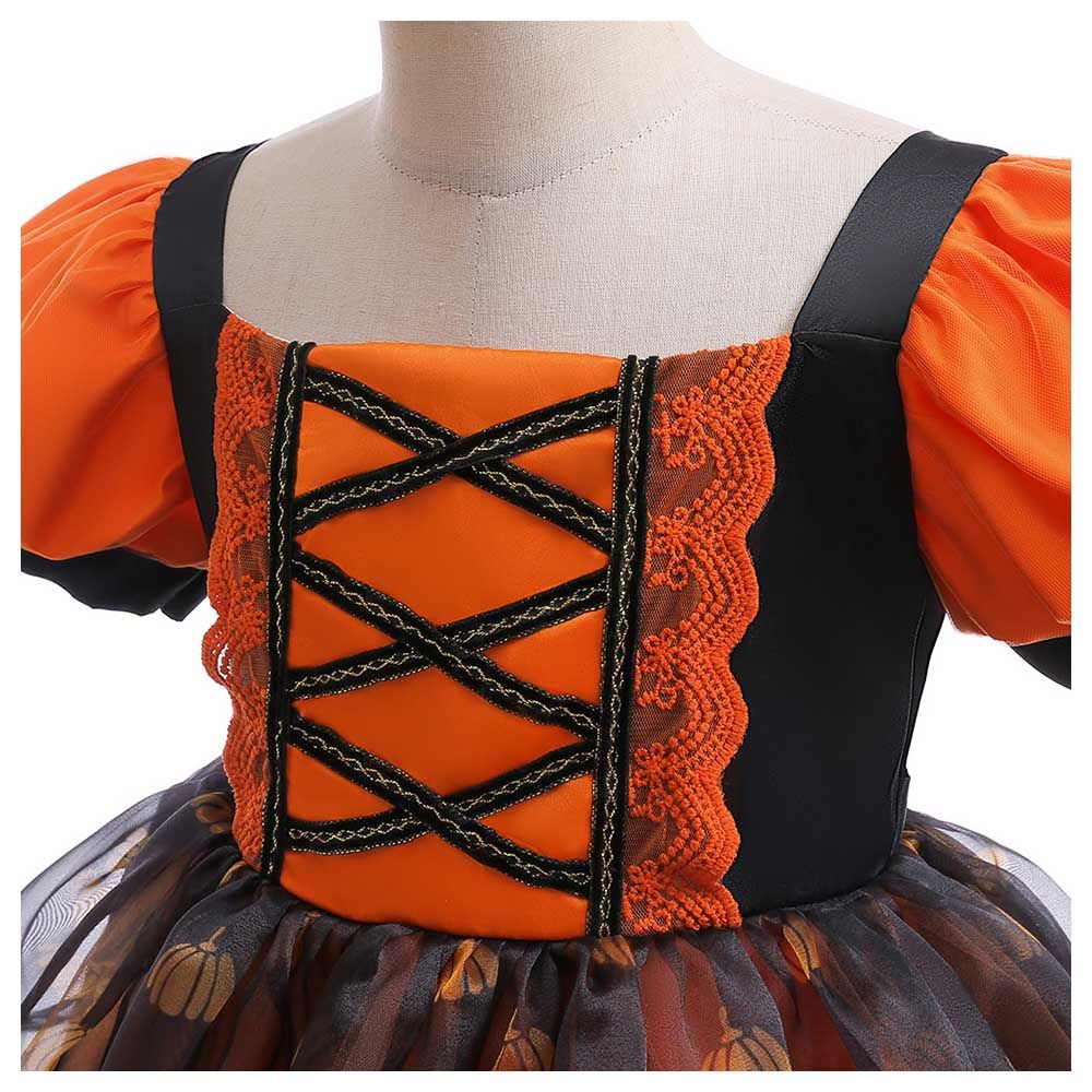 Sugar Rush - Appliqued Halloween Print Party Dress - Orange