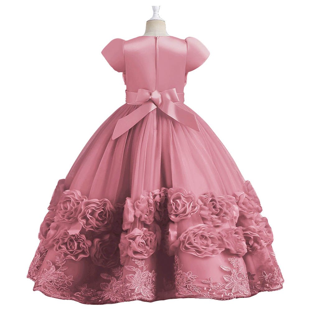 Sugar Rush - Appliqued Short Sleeves Party Dress - Pink