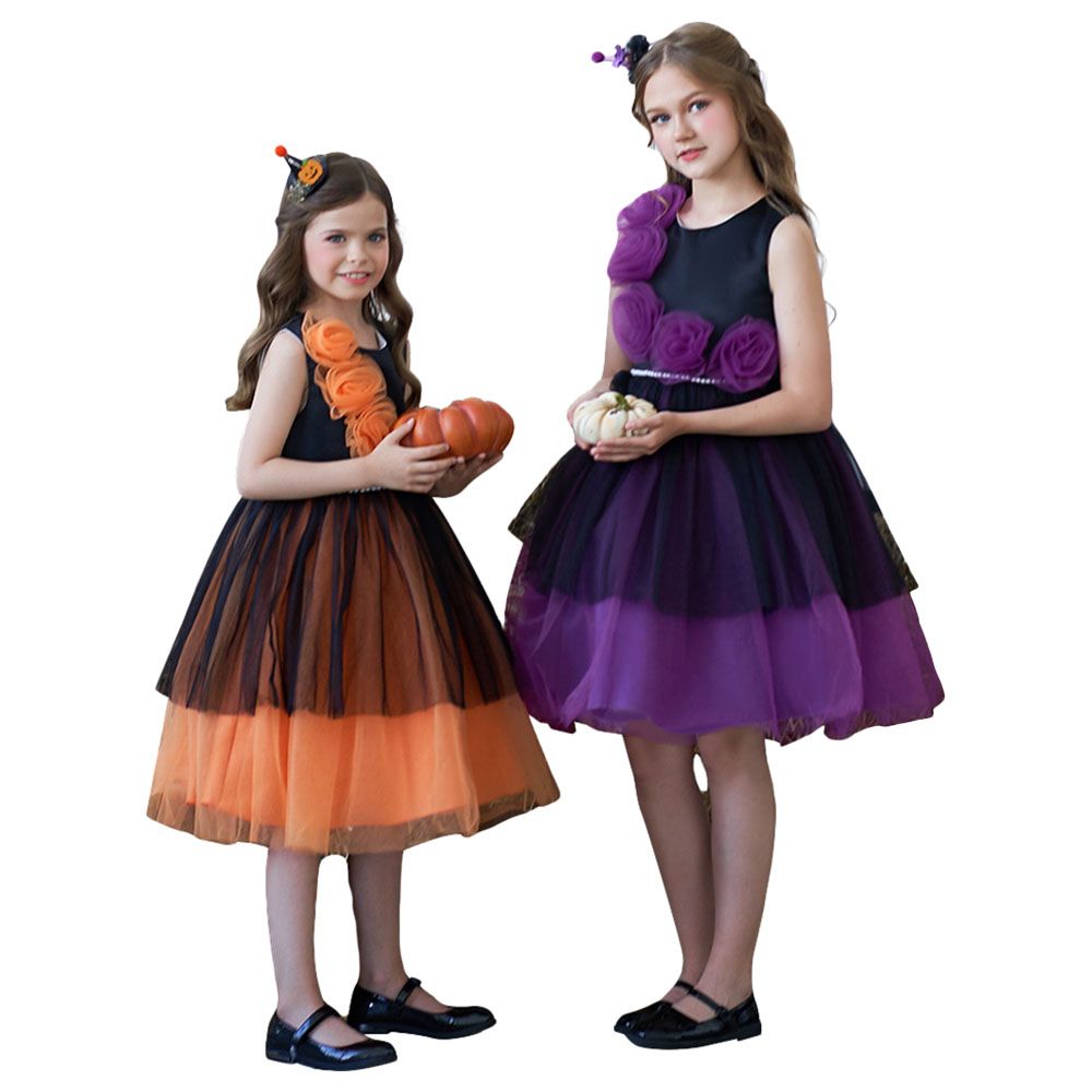 Sugar Rush - Appliqued Sleeveless Halloween Party Dress - Orange