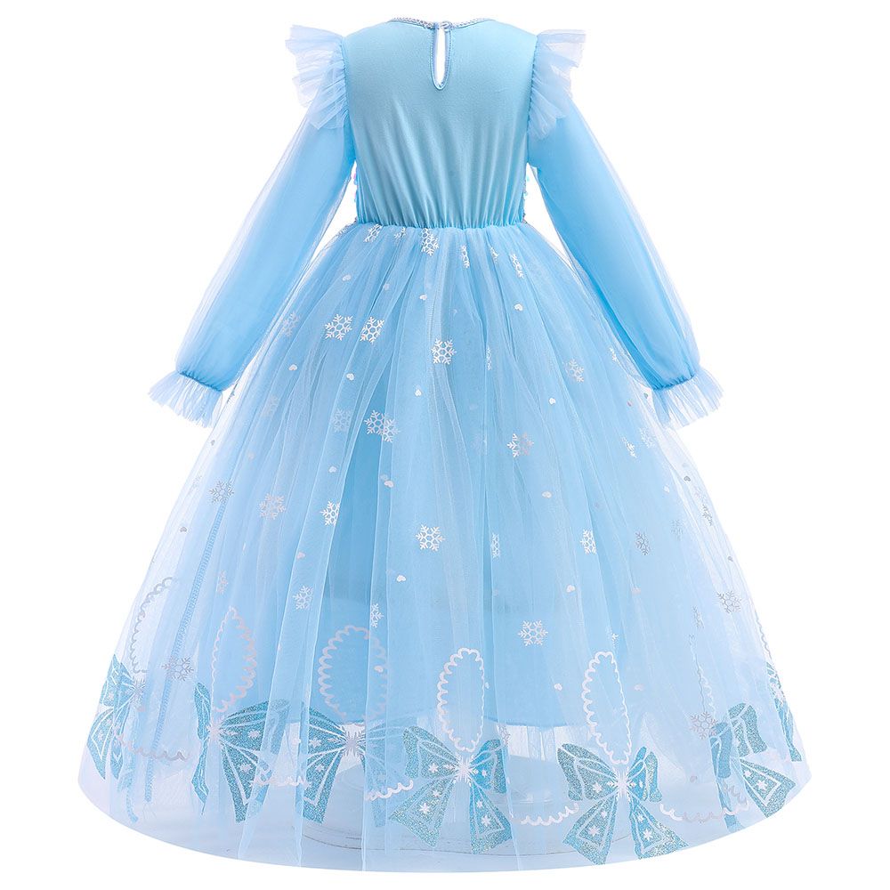 Sugar Rush - Appliqued Long Full Sleeves Party Dress - Blue_