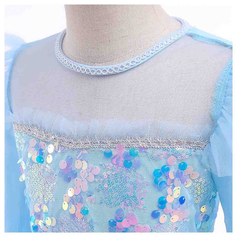 Sugar Rush - Appliqued Long Full Sleeves Party Dress - Blue_