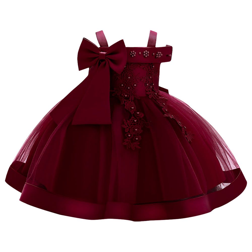 Sugar Rush - Appliqued Square-Neck Party Dress - Maroon