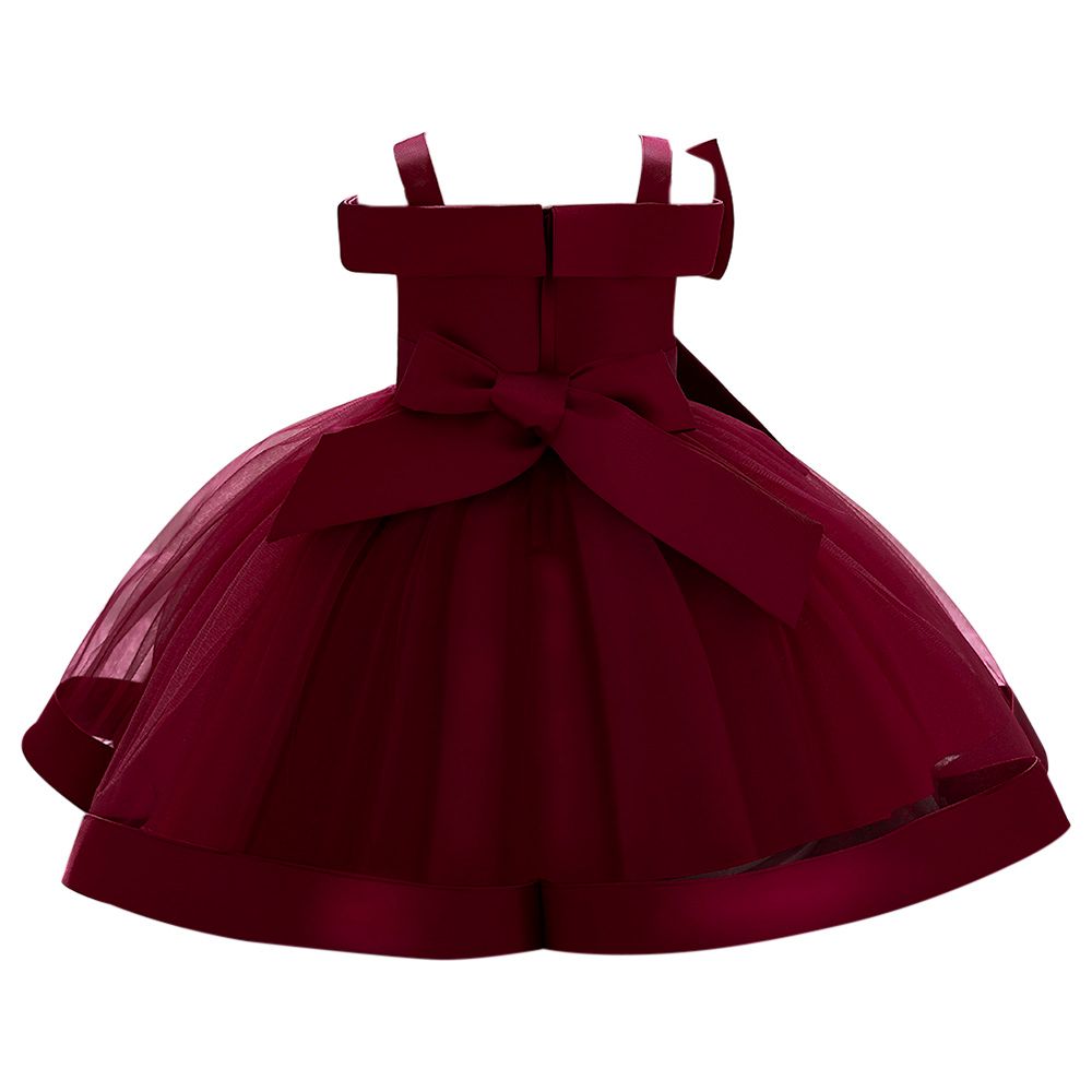 Sugar Rush - Appliqued Square-Neck Party Dress - Maroon