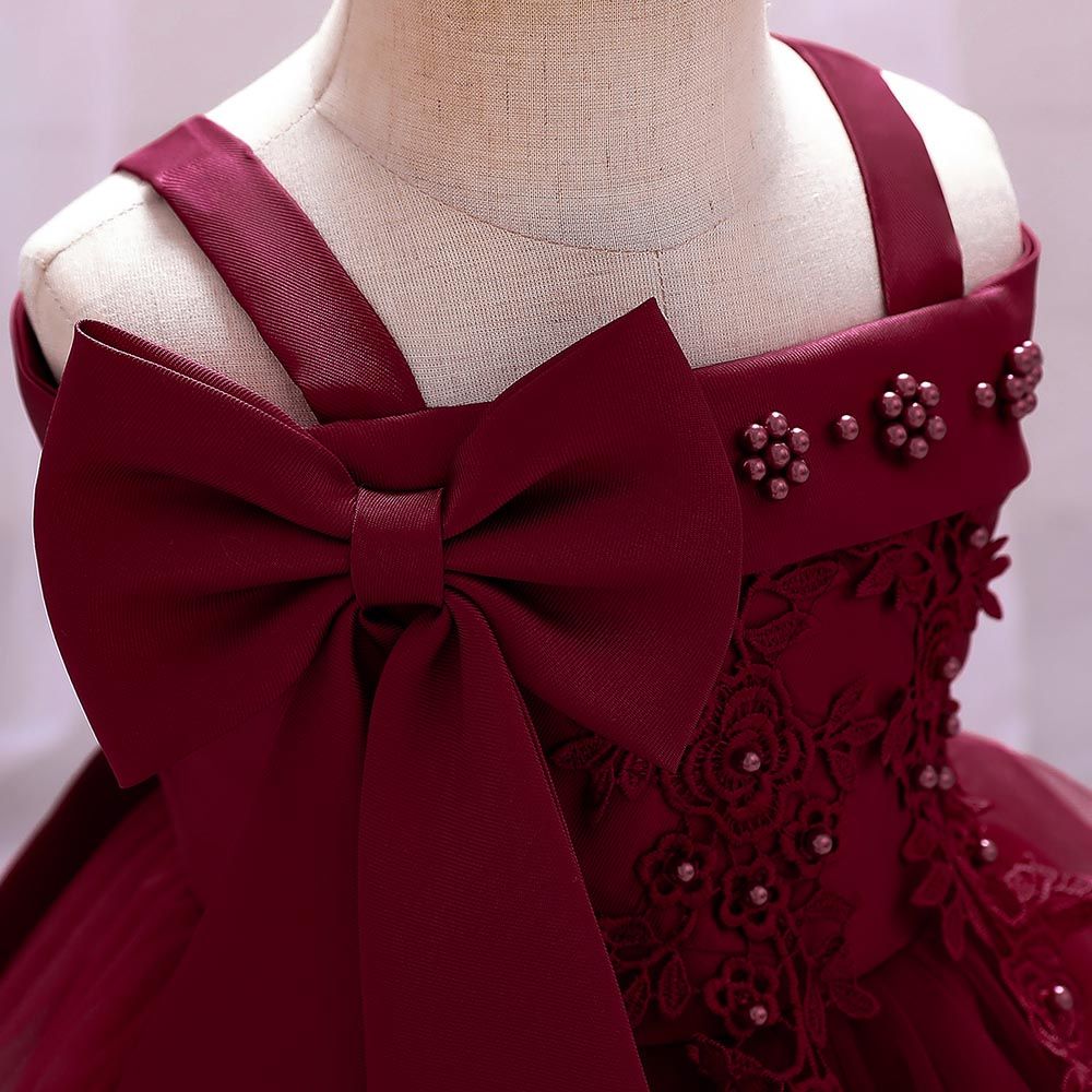 Sugar Rush - Appliqued Square-Neck Party Dress - Maroon