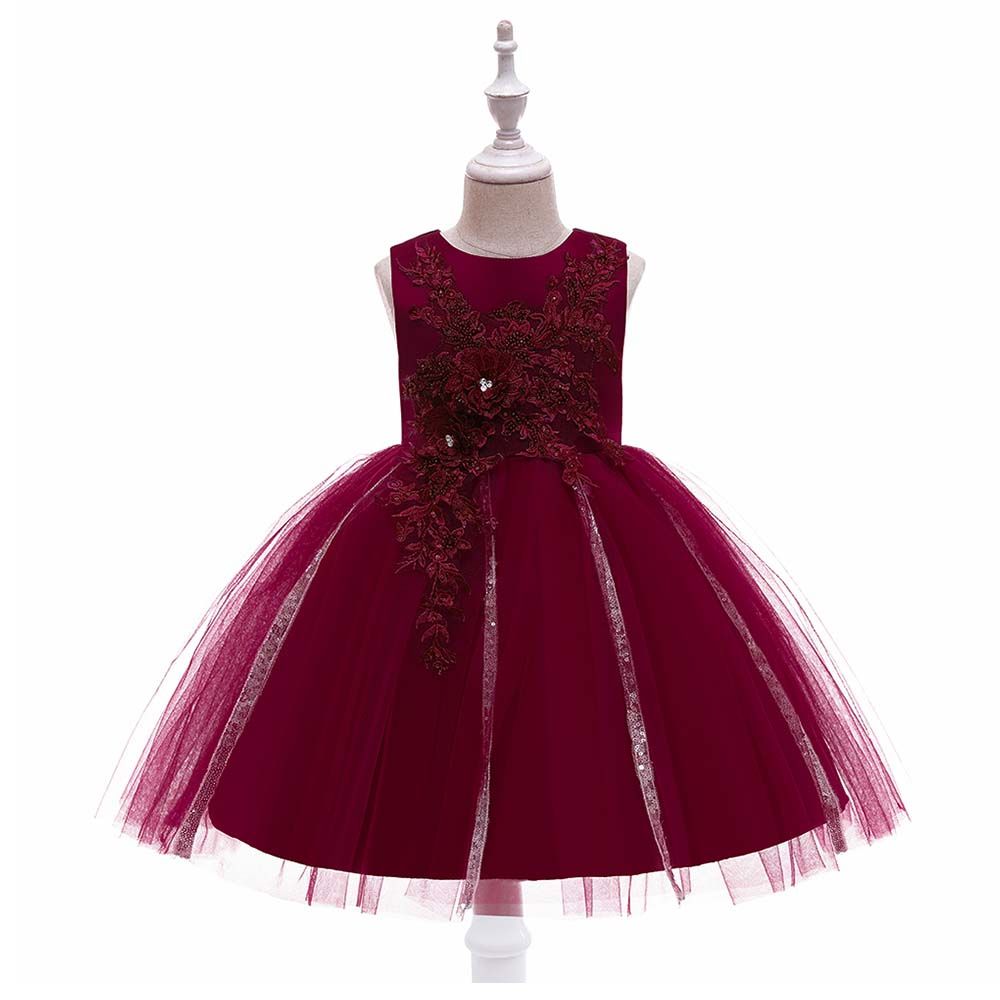 Sugar Rush - Round Neck Sleeveless Party Dress - Maroon