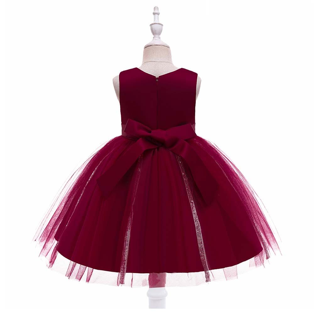 Sugar Rush - Round Neck Sleeveless Party Dress - Maroon