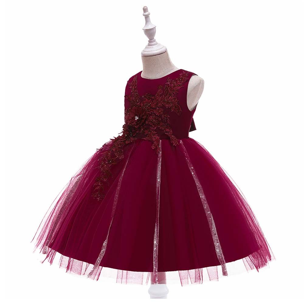 Sugar Rush - Round Neck Sleeveless Party Dress - Maroon