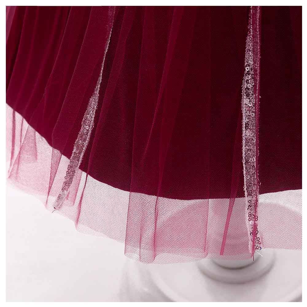 Sugar Rush - Round Neck Sleeveless Party Dress - Maroon