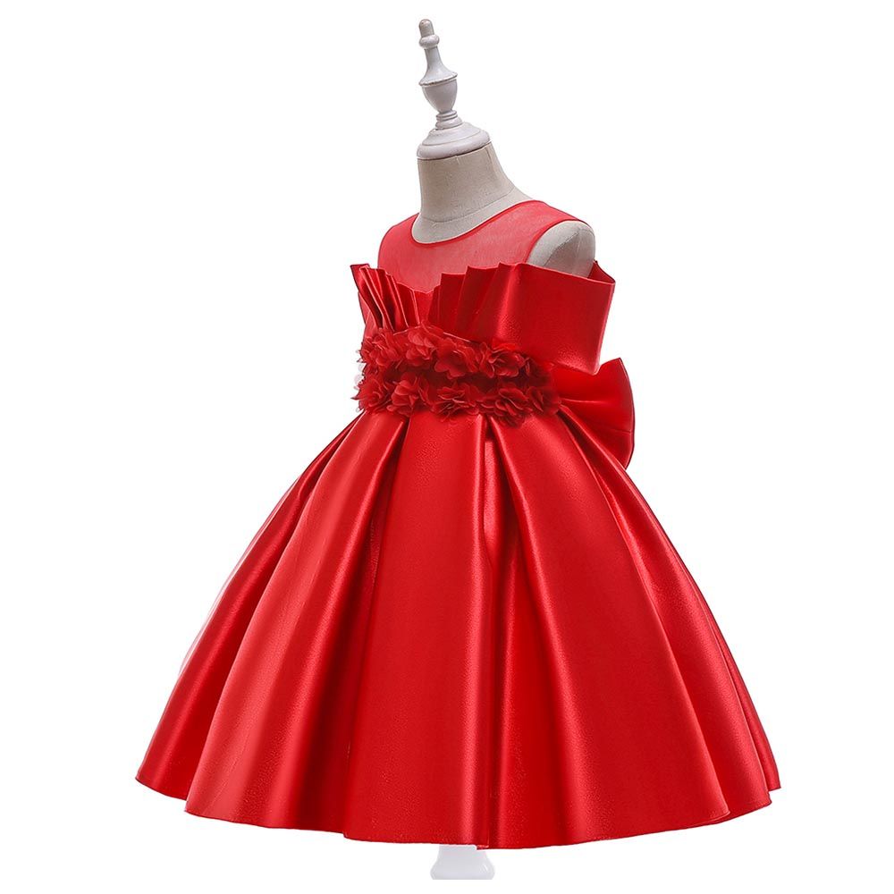 Sugar Rush - Round Neck Sleeveless Party Dress - Red_3-8y