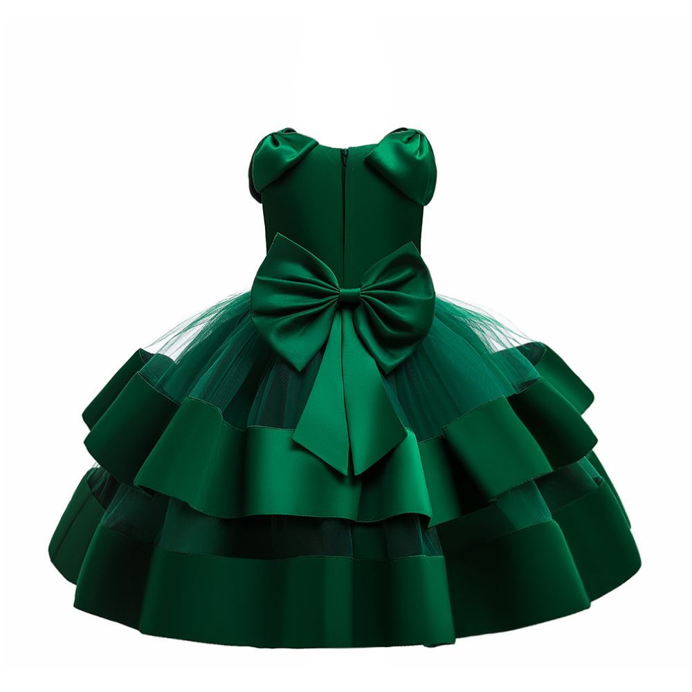 Sugar Rush - Appliqued Regular Round Neck Cap Sleeves Party Dress - Green