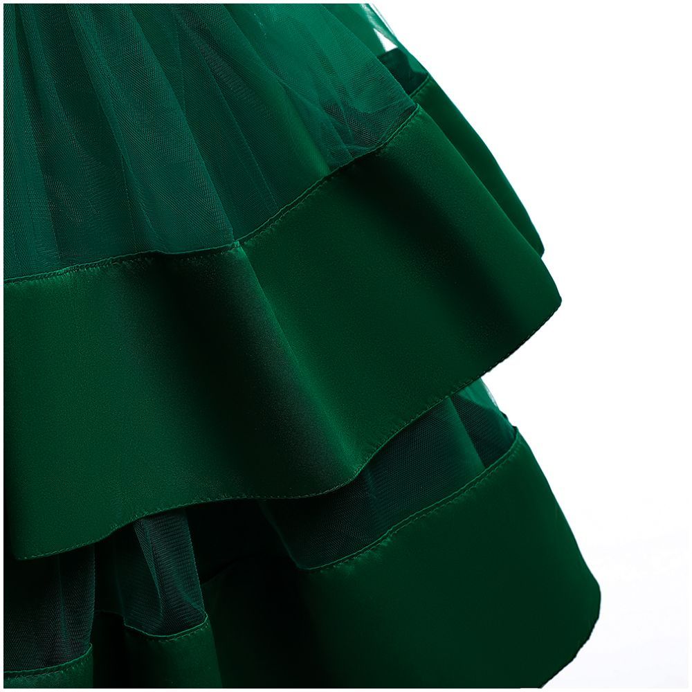 Sugar Rush - Appliqued Regular Round Neck Cap Sleeves Party Dress - Green