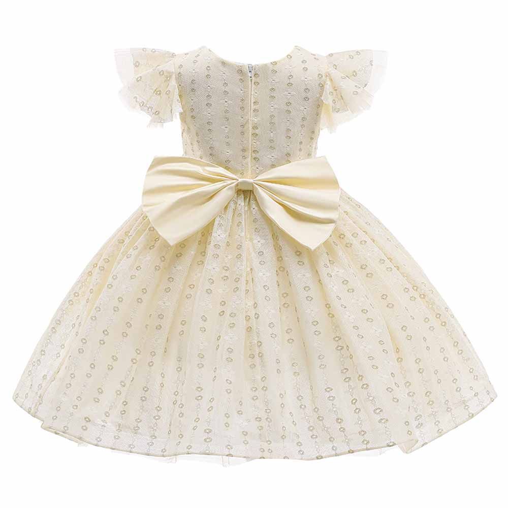 Sugar Rush - Appliqued Cap Sleeves Party Dress - Champagne