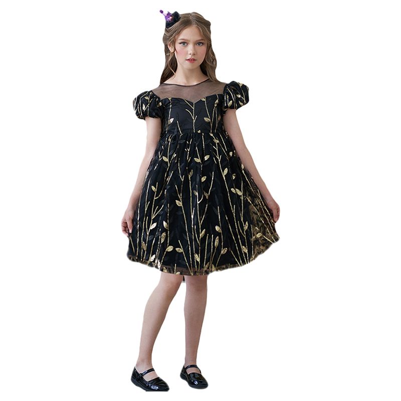 Sugar Rush - Girls Embroidered Halloween Party Dress - Black