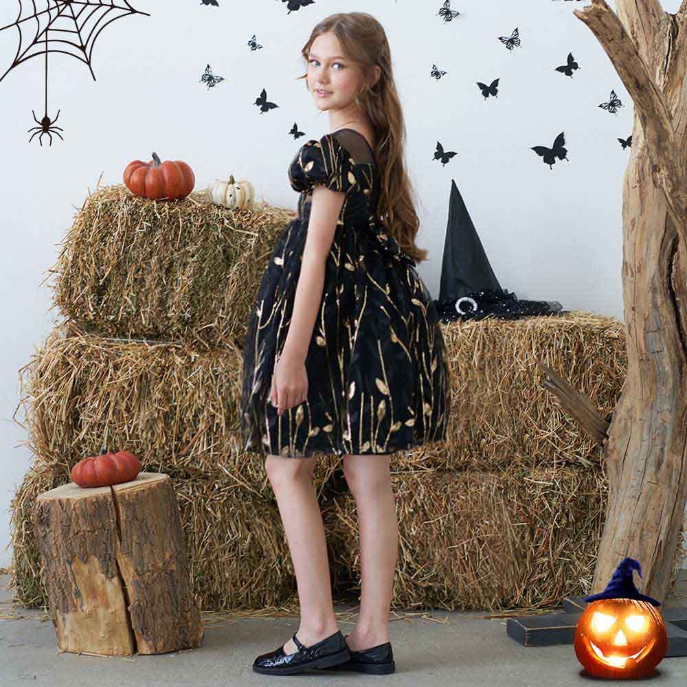 Sugar Rush - Girls Embroidered Halloween Party Dress - Black