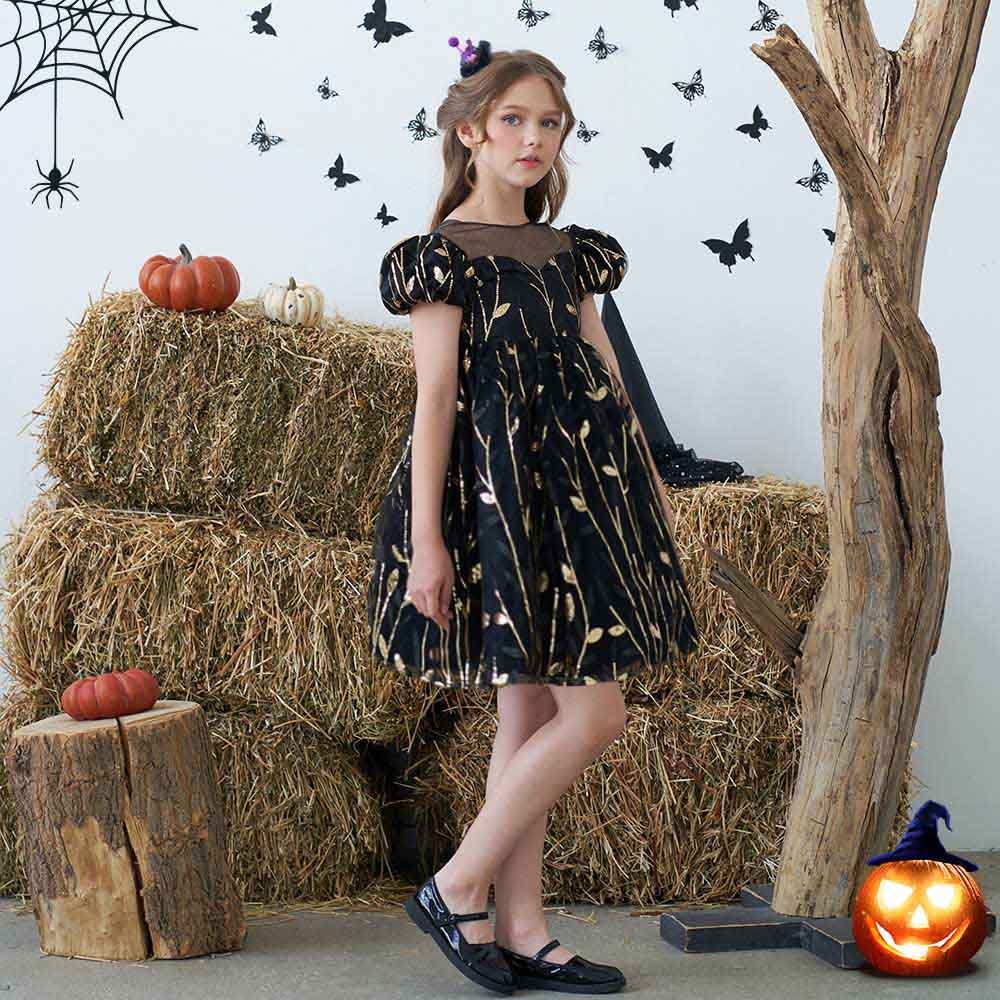 Sugar Rush - Girls Embroidered Halloween Party Dress - Black