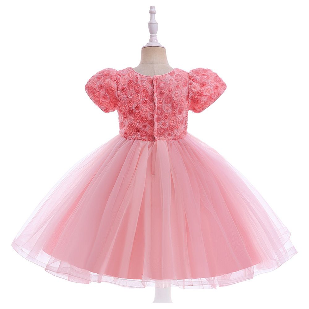 Sugar Rush - Appliqued Short Sleeves Party Dress - Light Pink