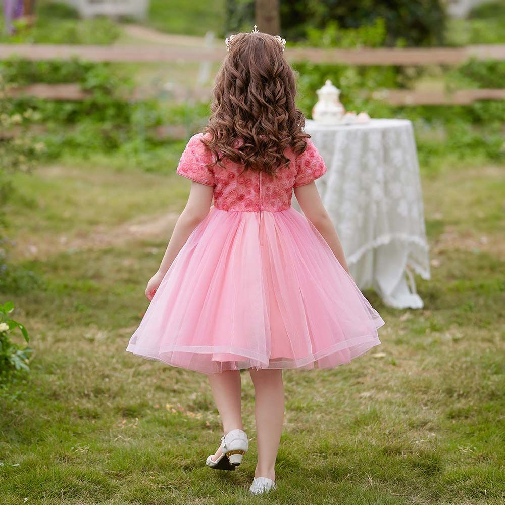 Sugar Rush - Appliqued Short Sleeves Party Dress - Light Pink