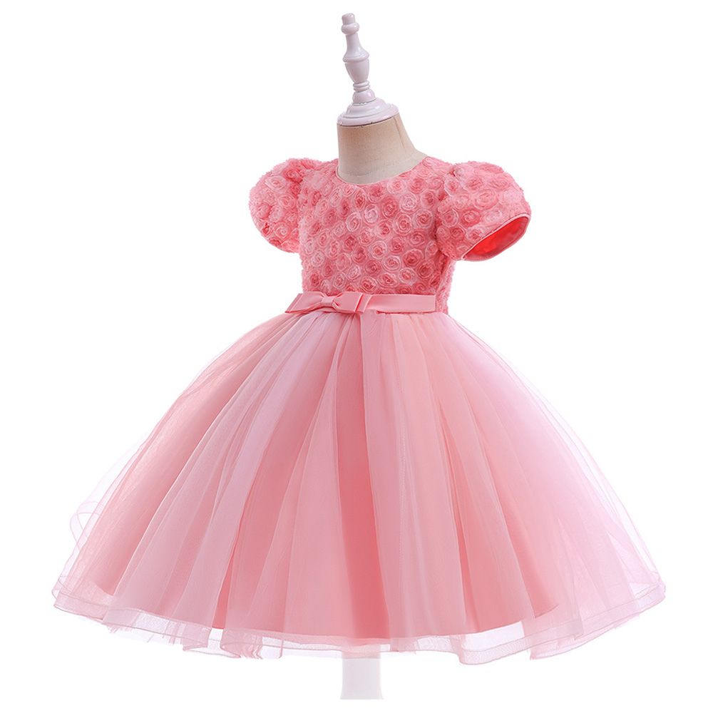 Sugar Rush - Appliqued Short Sleeves Party Dress - Light Pink