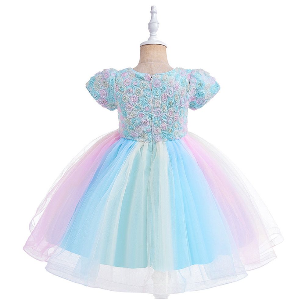 Sugar Rush - Appliqued Short Sleeves Party Dress - Blue