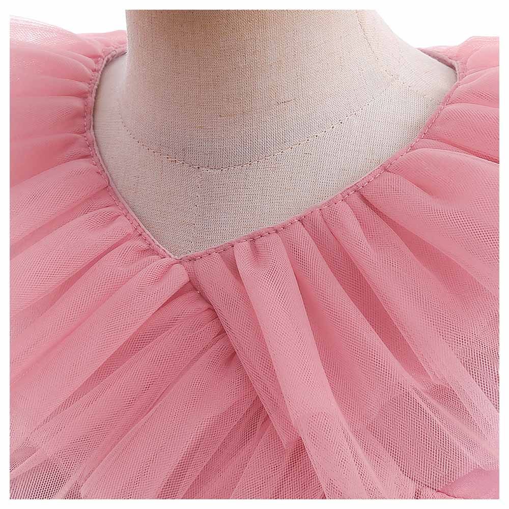 Sugar Rush - Laced V-Neck Cap Sleeves Party Dress - Pink