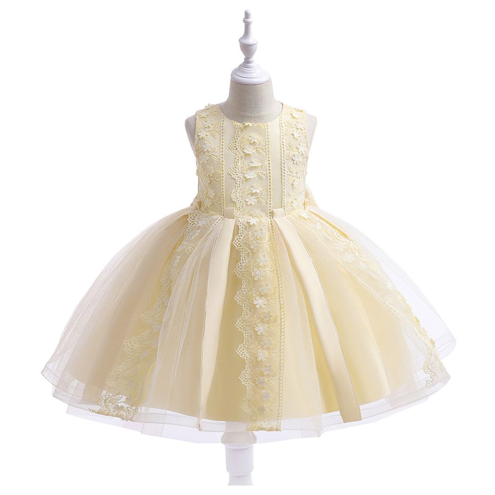 Sugar Rush - Appliqued Sleeveless Party Dress - Yellow