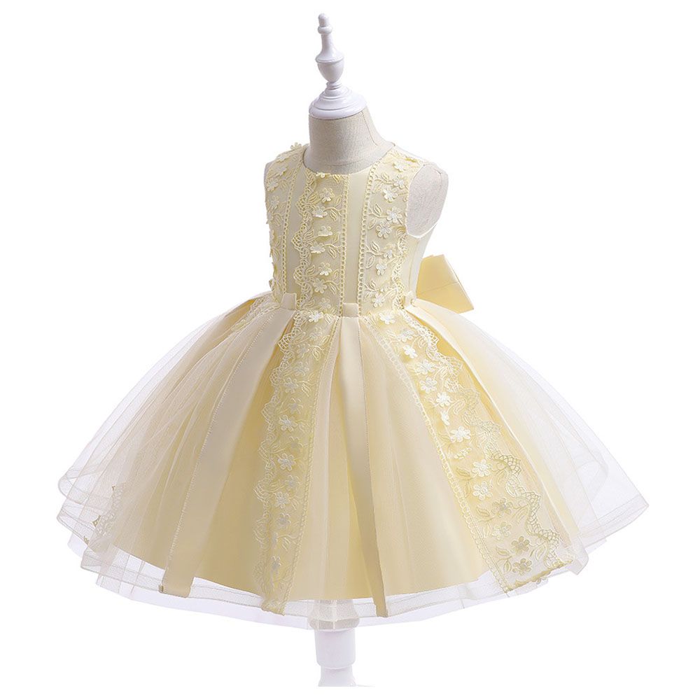 Sugar Rush - Appliqued Sleeveless Party Dress - Yellow