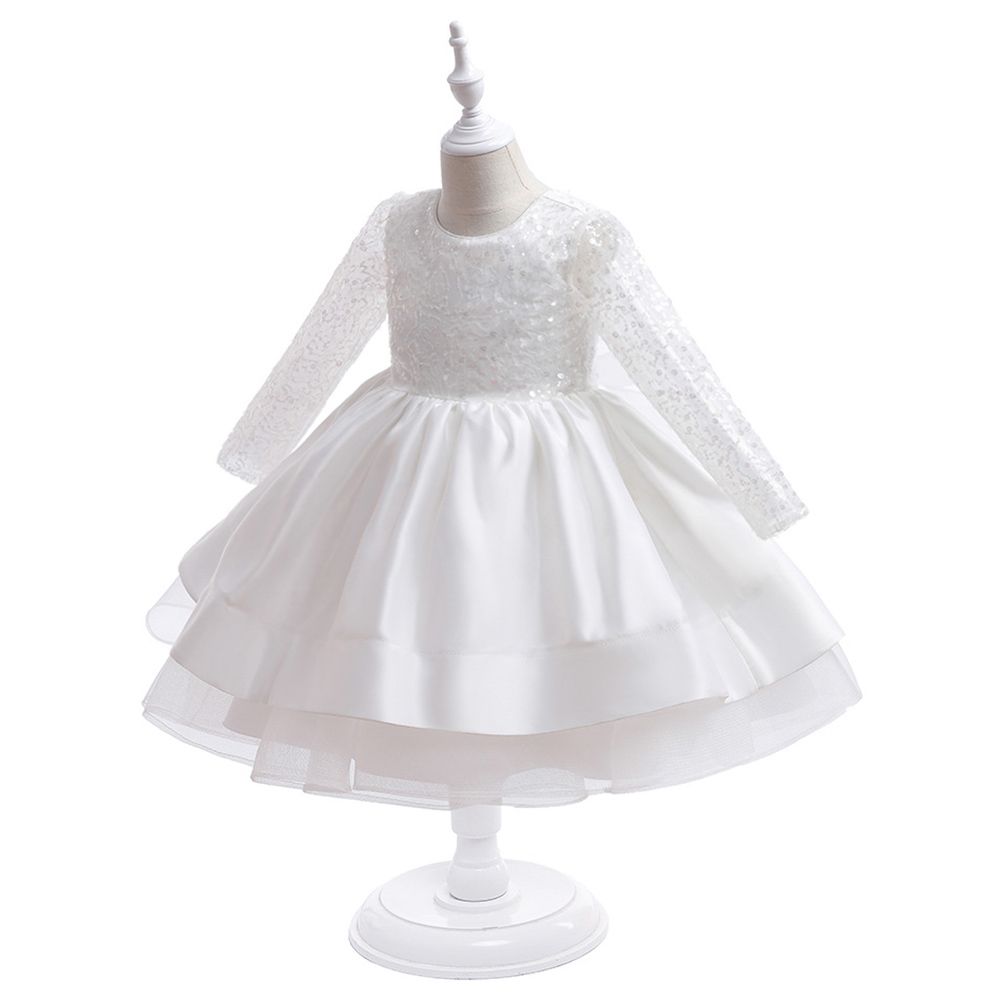 Sugar Rush - Appliqued Full Sleeves Party Dress - White