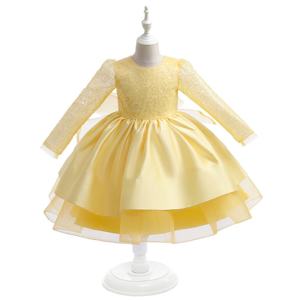 Sugar Rush - Appliqued Full Sleeves Party Dress - Yellow