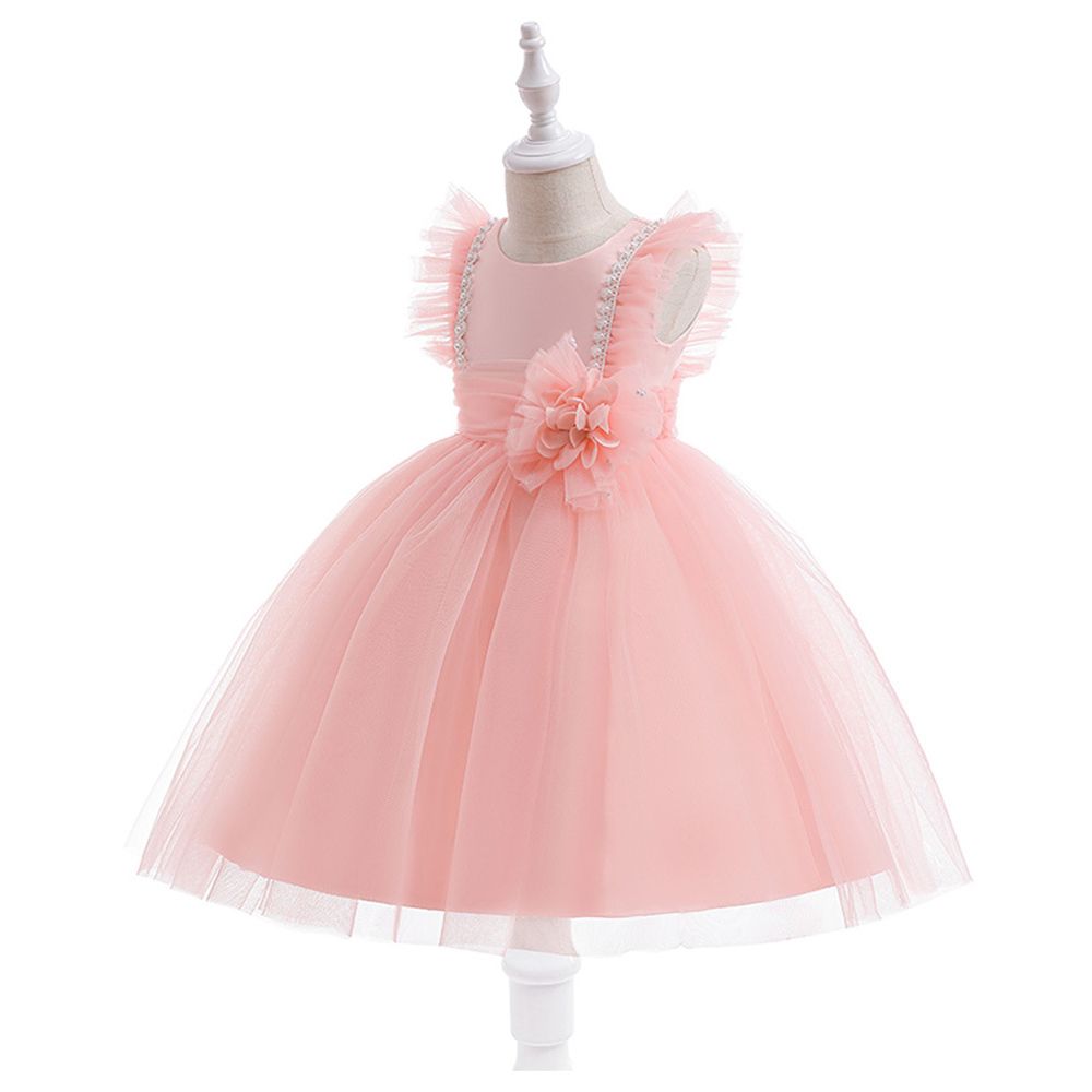 Sugar Rush - Appliqued Round Neck Sleeveless Party Dress - Pink