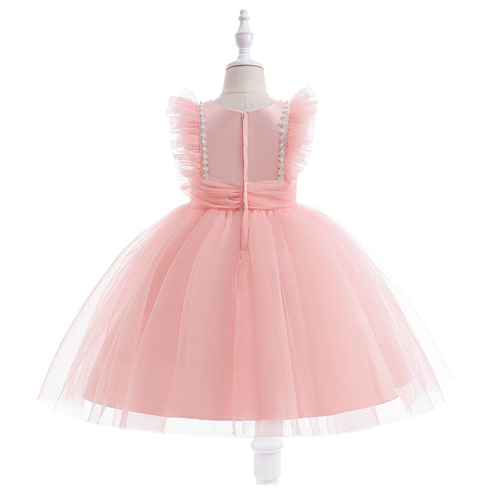 Sugar Rush - Appliqued Round Neck Sleeveless Party Dress - Pink