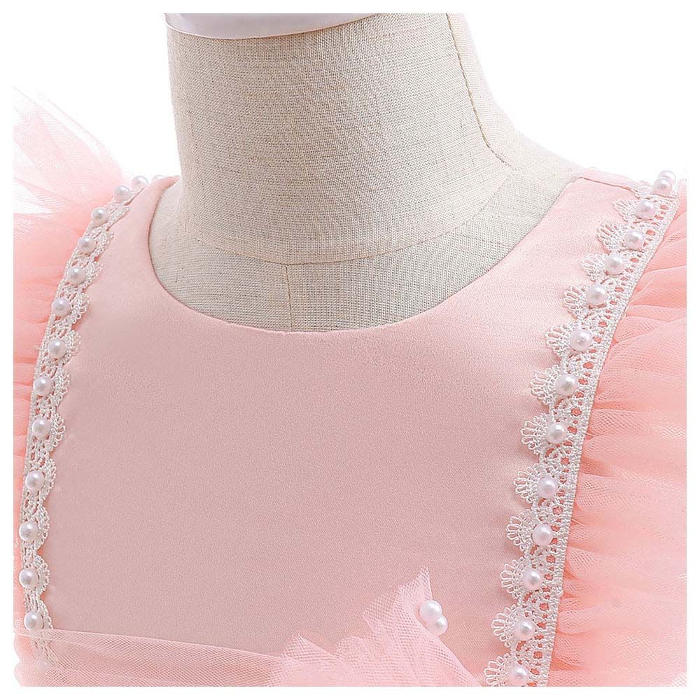 Sugar Rush - Appliqued Round Neck Sleeveless Party Dress - Pink