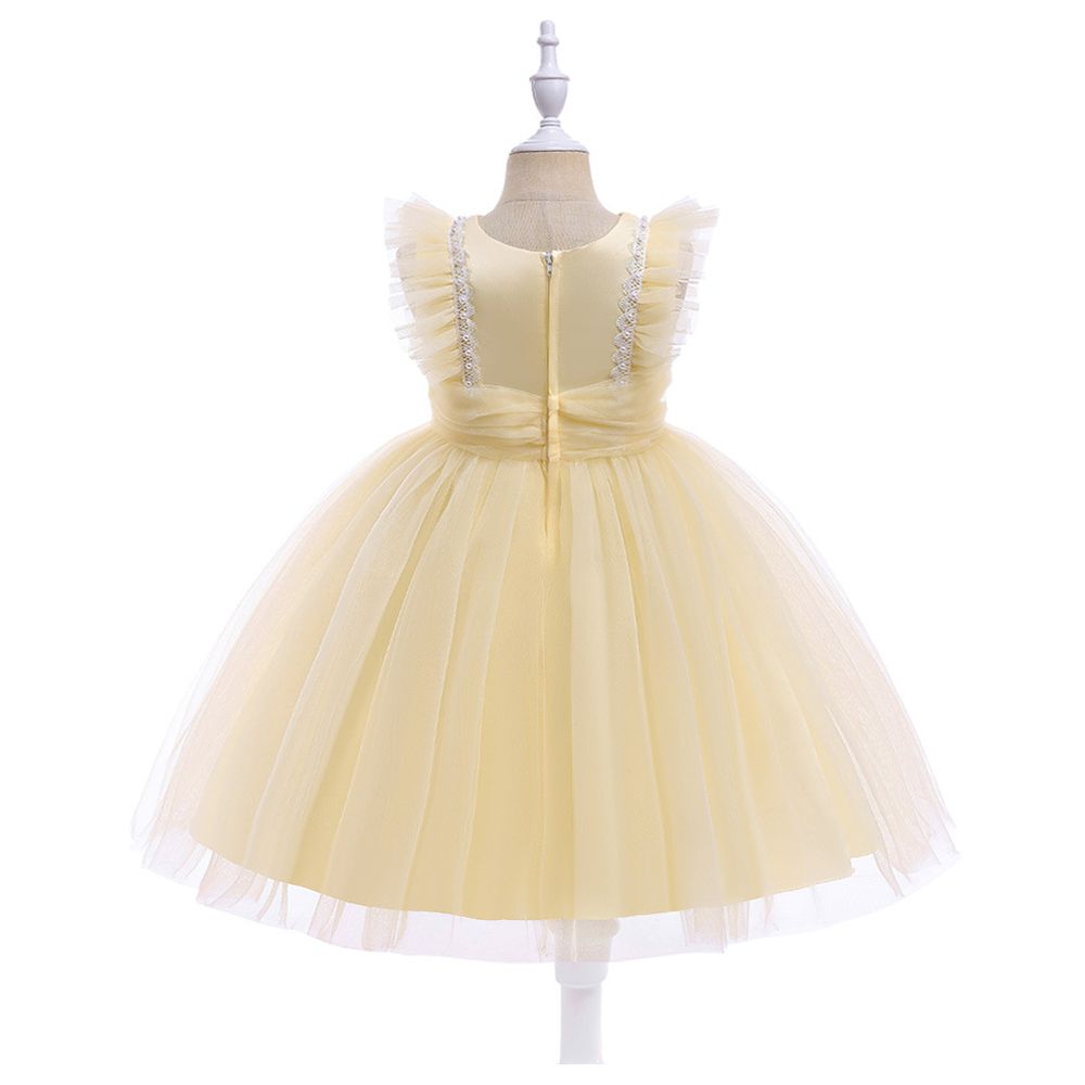 Sugar Rush - Appliqued Round Neck Sleeveless Party Dress - Yellow