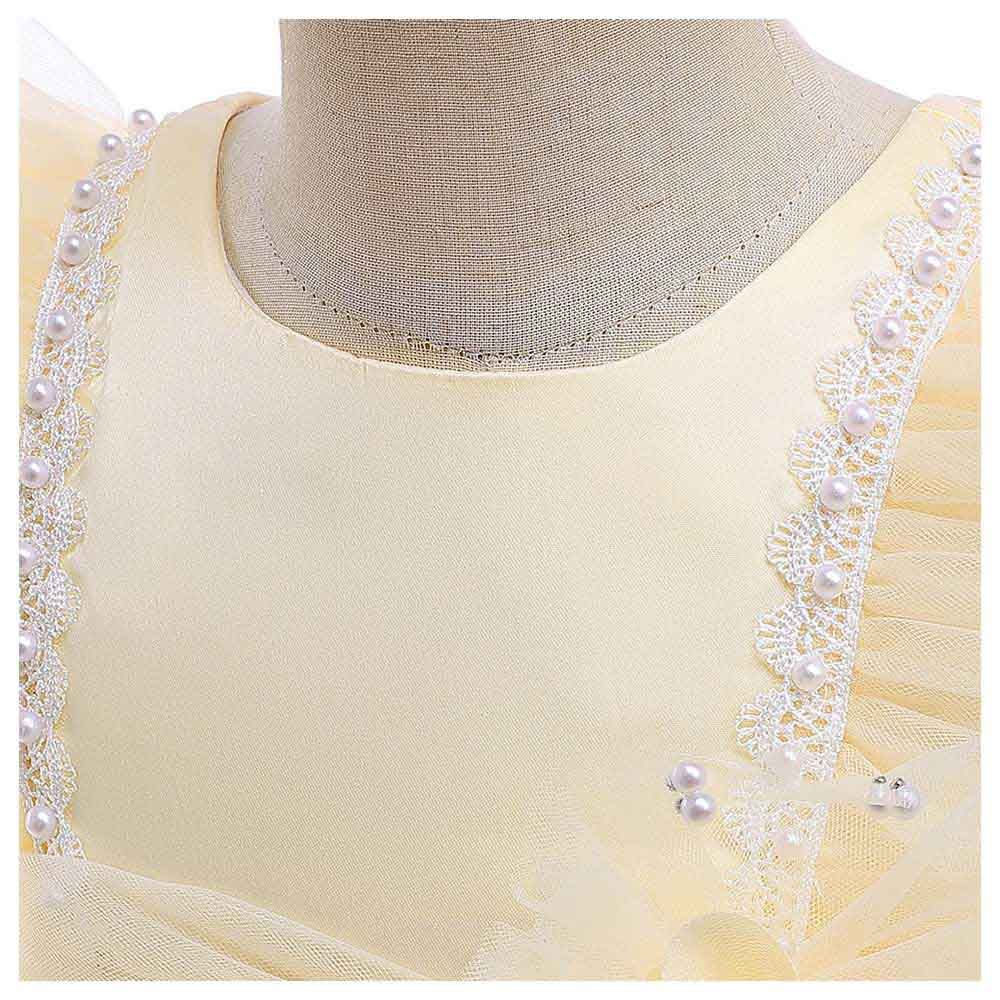 Sugar Rush - Appliqued Round Neck Sleeveless Party Dress - Yellow