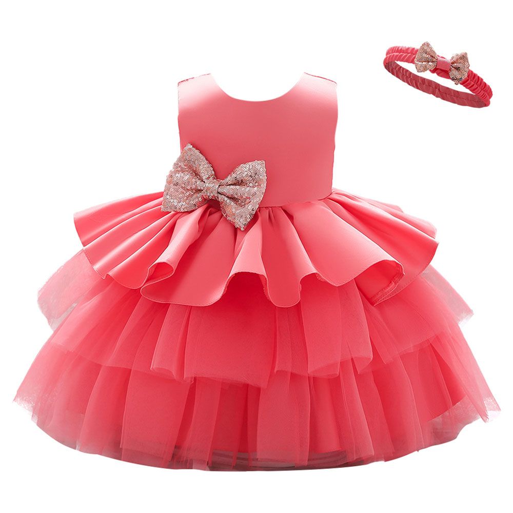 Sugar Rush - Round Neck Sleeveless Party Dress - Fuchsia