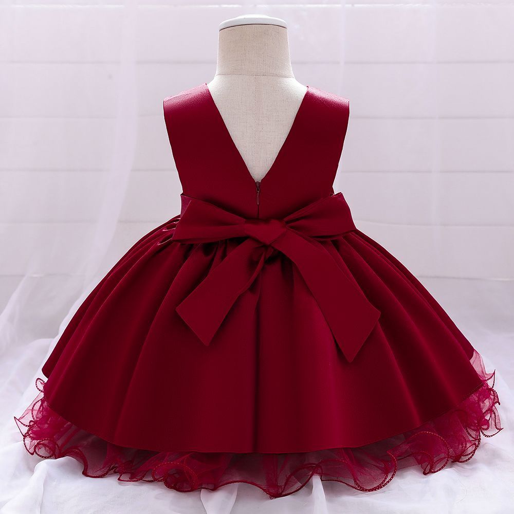 SUGAR RUSH - Embellished Regular Bow Dress - Maroon